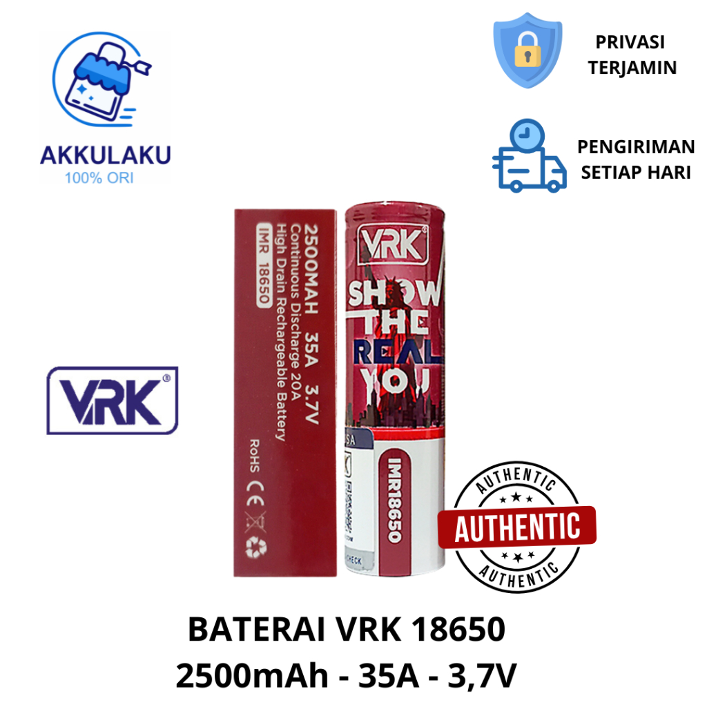 Jual (Authentic) Baterai 18650 VRK 2500 mAh - Battery VRK 2500mAh 18650 ...