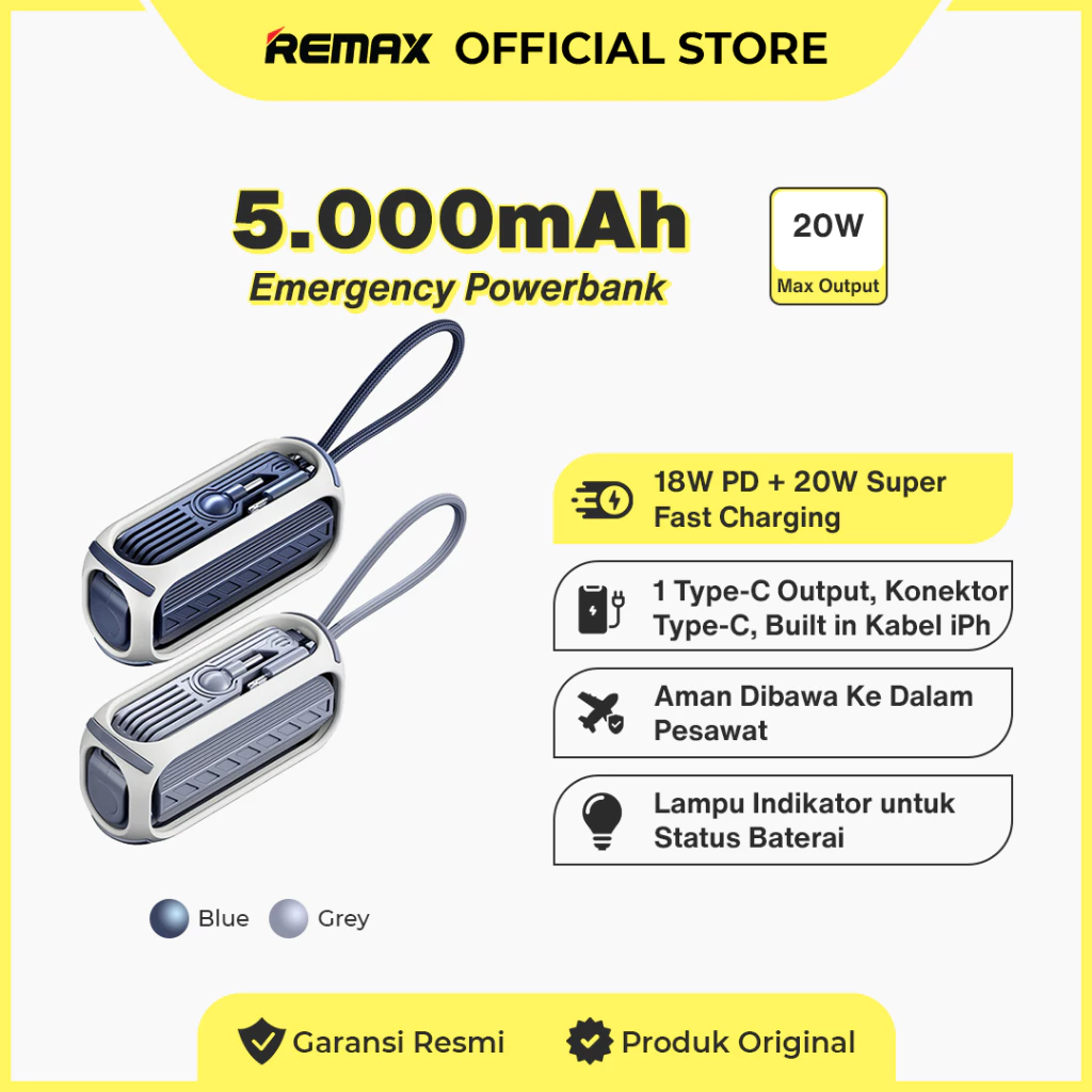 Remax Powerbank Fast 5000mAh 20W Build Cable&Conector iPh+Typ-C RPP-28