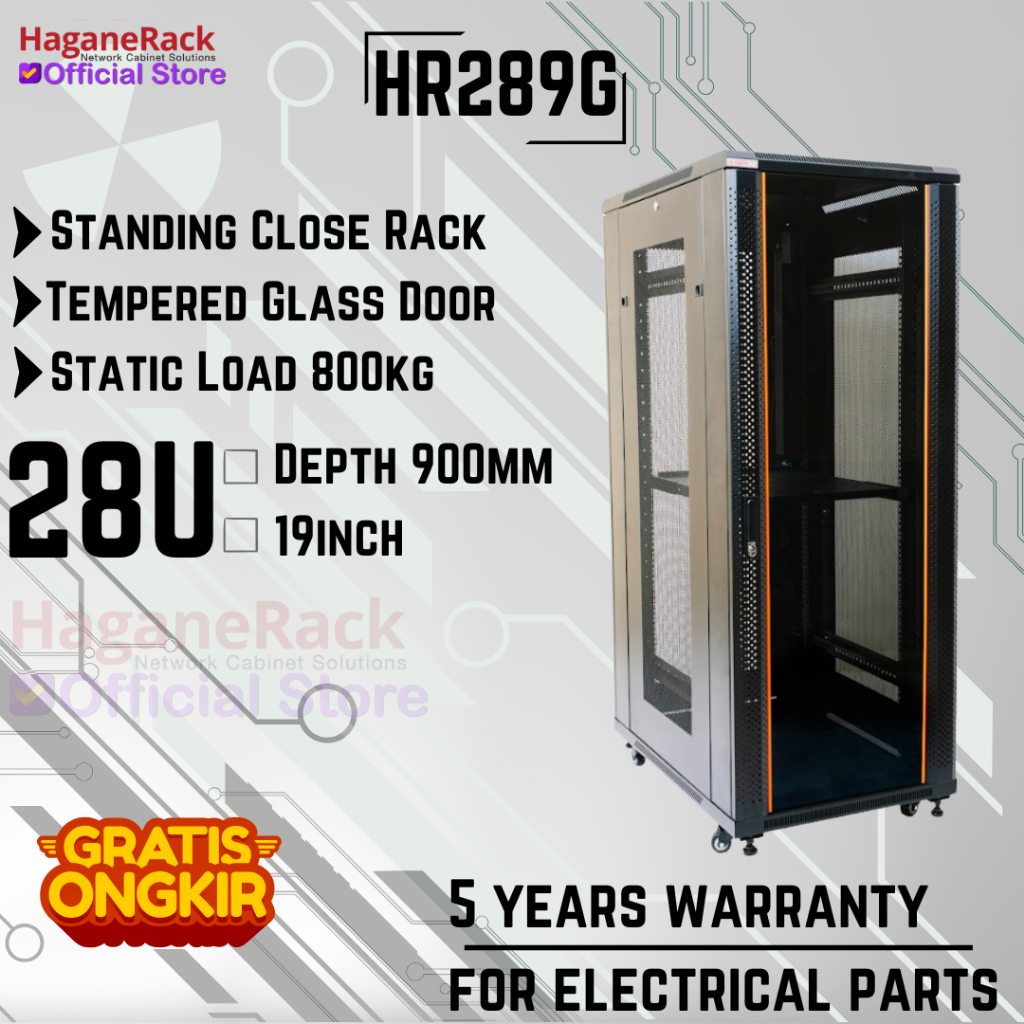 Jual Haganerack Close Rack HR289G - Rak Server 28U Depth 900mm Glass ...