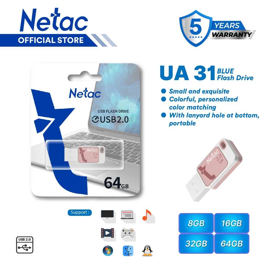 Jual Netac Flashdisk UA31 USB 2.0 Flash Drive 8GB/16GB/32GB/64GB Pink ...