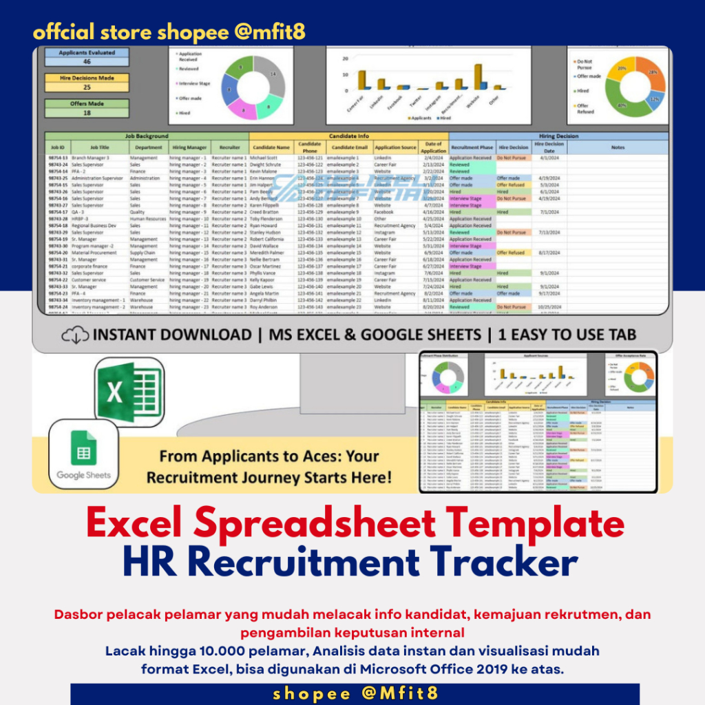 Jual HR Recruitment Tracker Excel Spreadsheet Template - Manajemen ...