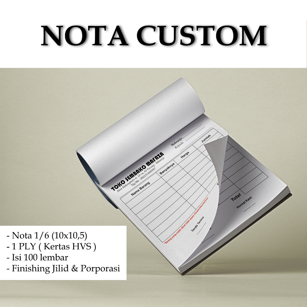 Jual (TANPA MINIMAL ORDER) NOTA CUSTOM 1/6 1 PLY 100 LEMBAR | Shopee ...