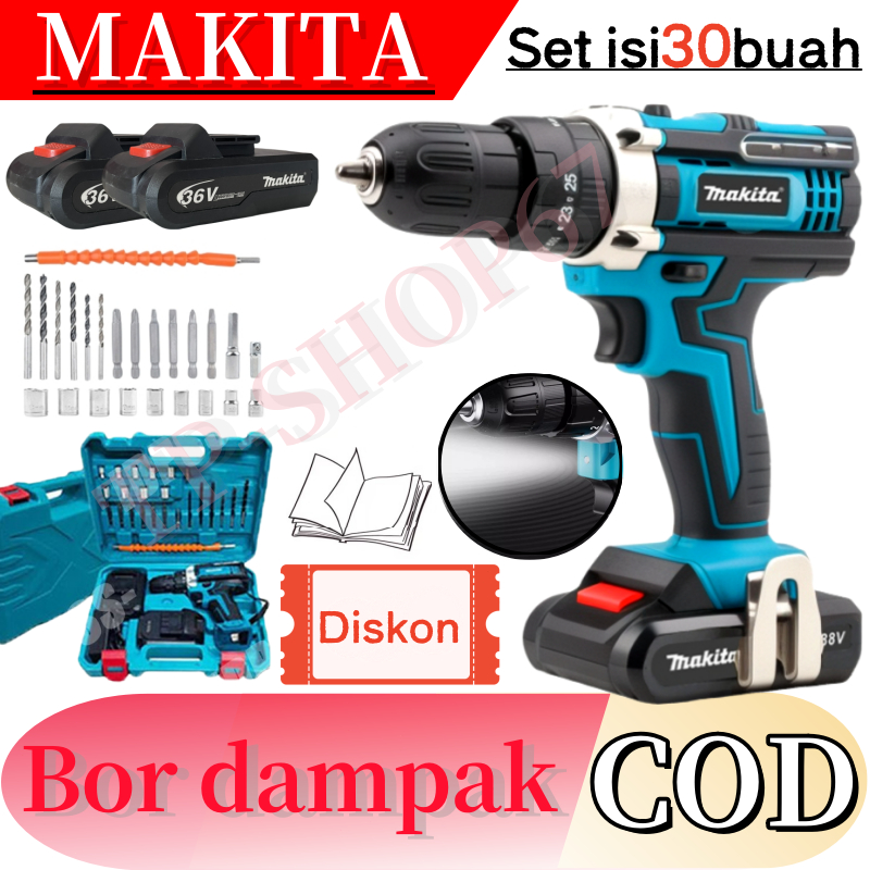 Jual MAKITA Set Bor Tanpa Kabel Baterai Lithium 96V/36V Bor Dampak ...
