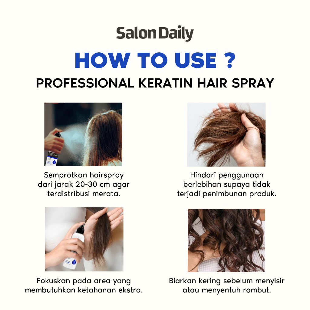 Semburan Sprei Rambut Keratin Profesional Salon Daily Non Aerosol Extra Strong Hold 200 mL