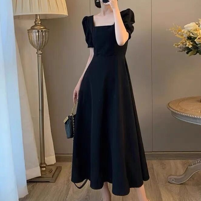 Jual baju long dress hitam lengan pendek korean style aesthetic wanita black  dress formal elegant kondangan kekinian terbaru 2025 import | Shopee  Indonesia