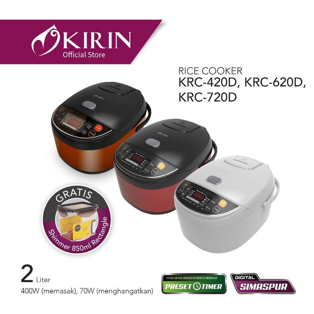 Jual Kirin Digital Rice Cooker Krc-620D 2.0 Liter | Shopee Indonesia