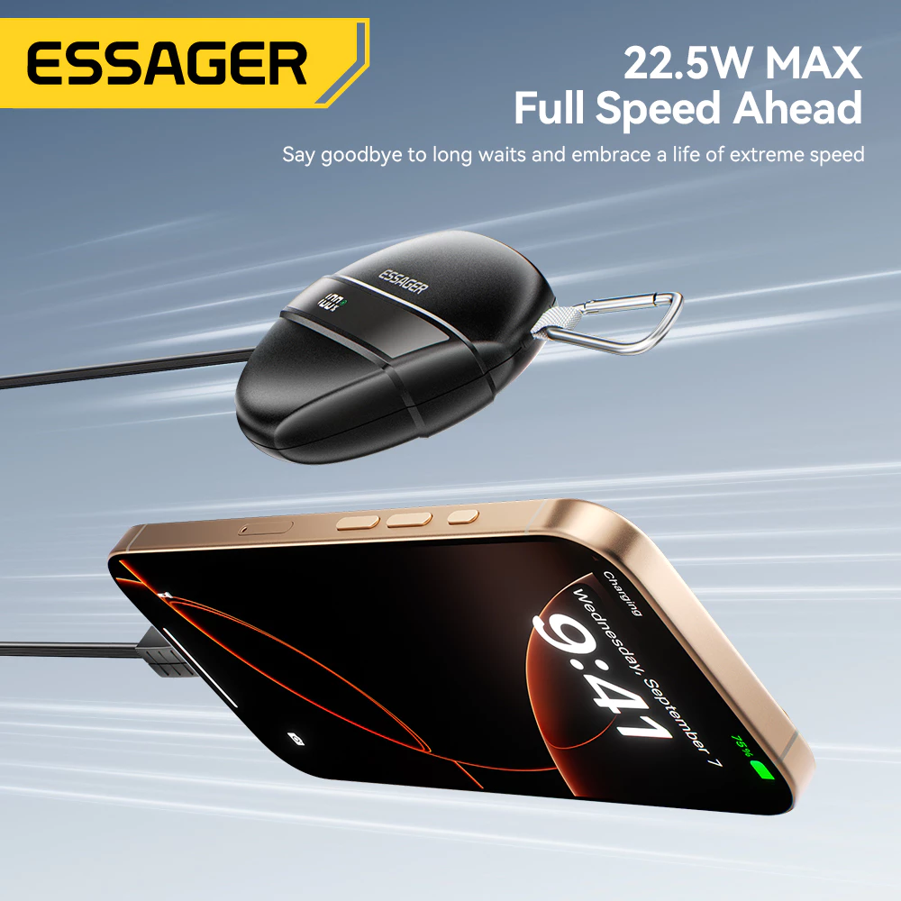 Essager Kabel Tipe C Pengisian Cepat Power Bank Luar Ruangan 10000Mah Baterai Tampilan Karabiner