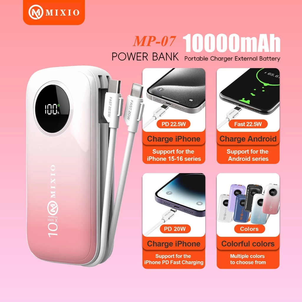MIXIO MP-07 10000mAh Powerbank Mini 22.5W With Kabel Fast Charging Lightning ios & Type C