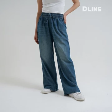 Celana Kulot Panjang Jeans Wanita Fit Super Jumbo 100kg Bigsize Jumbo Pinggang Karet Coco DLINE