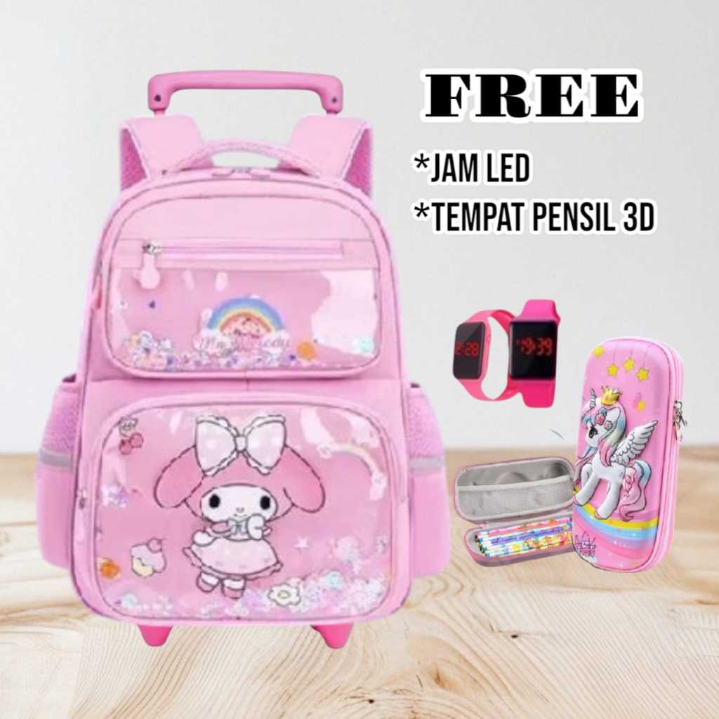 Jual ransel troly paket 3in1 tempat pensil 3D, jam LED, botol minum ...