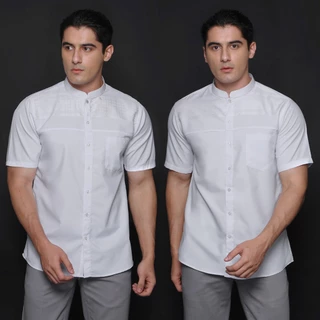 Casella Baju Koko Pria Lengan Pendek Horizontal White | Koko Elegant Ismail Lengan Pendek