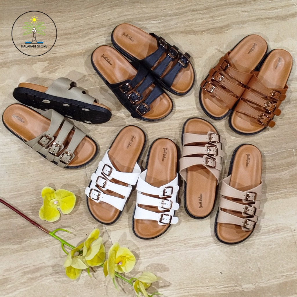 Sandal Selop Flat Sandal Jelly Teplek Wanita Tali Gesper Ban Import PCU  2508 225-K5