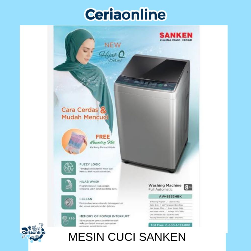 Jual Mesin Cuci 1 Tabung SANKEN AWS832 HBK Kapasitas 8 KG Shopee