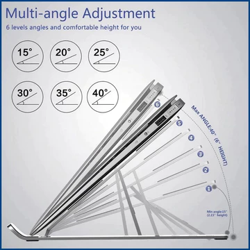 Laptop Stand Holder Portable Lipat Full Alumunium 6 Ketinggian Dudukan Pendingin Laptop Ringan