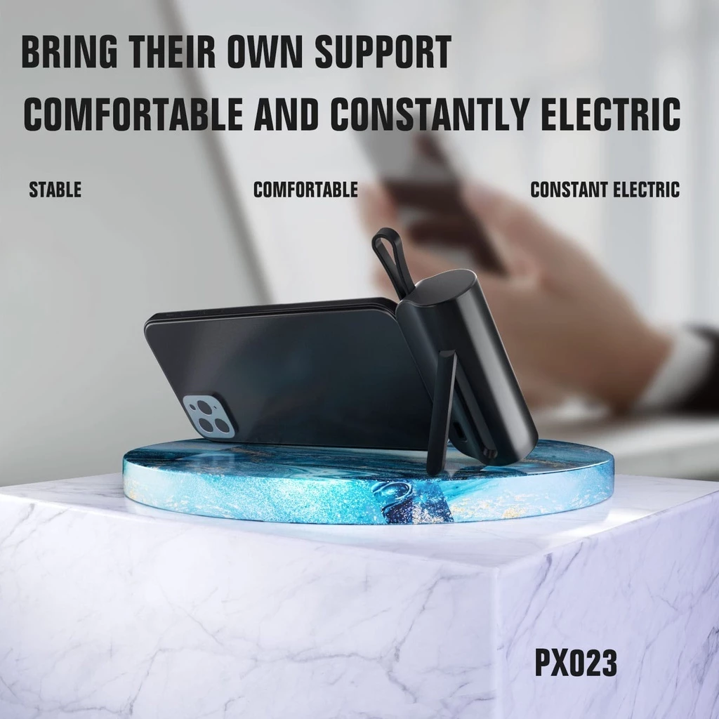 LENYES PX023 5000mAh Mini Powerbank 2 Conector Options With Stand Of Power Bank Lightning/Type C