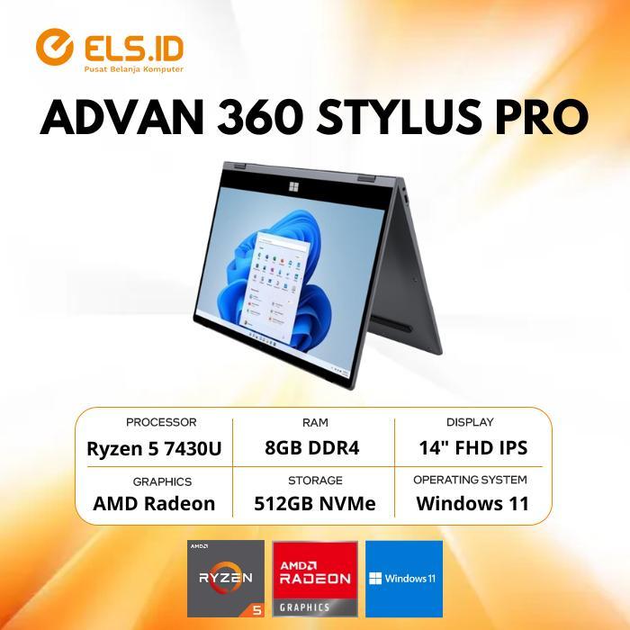 Jual Advan 360 Stylus Pro R5 Touch AMD Ryzen 5 7430U 8GB SSD 512GB 14 ...