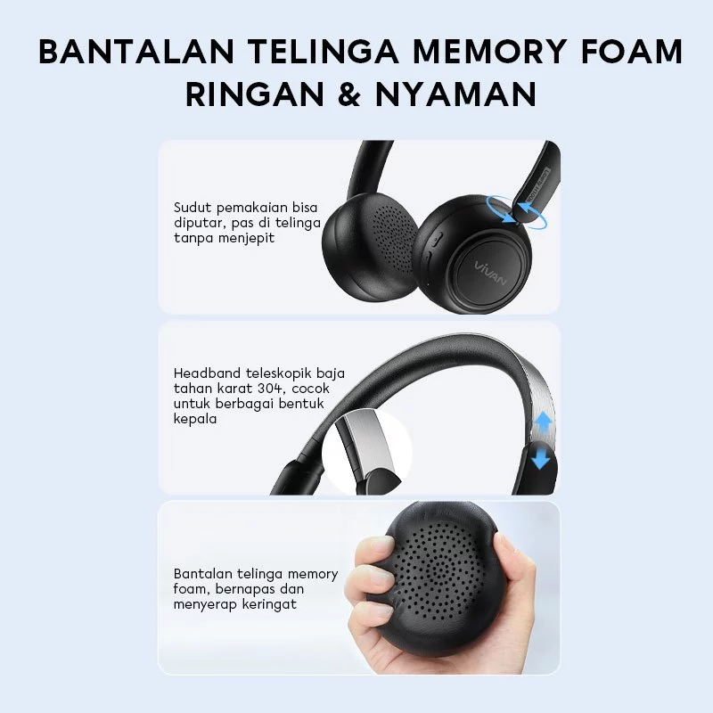 VIVAN Headphone Bluetooth H100S v5.4 HiFi Sound ENC Mic Playtime 50 Hours | Garansi Resmi 1 Tahun