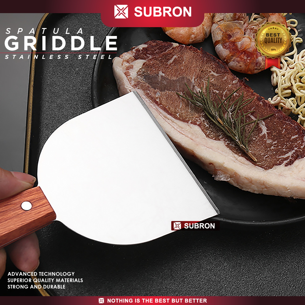 Jual SUBRON Spatula Griddle Lurus Stainless Pegangan Kayu Teppanyaki ...