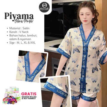 Baju Tidur Satin MYCLAR FASHIONS Piyama Pajamas Wanita Celana Pendek Setelan Satu Set Premium