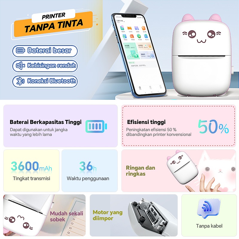 Jual ENJOYTECH Printer Mini Mini Lucu Thermal Printer Bluetooth ...