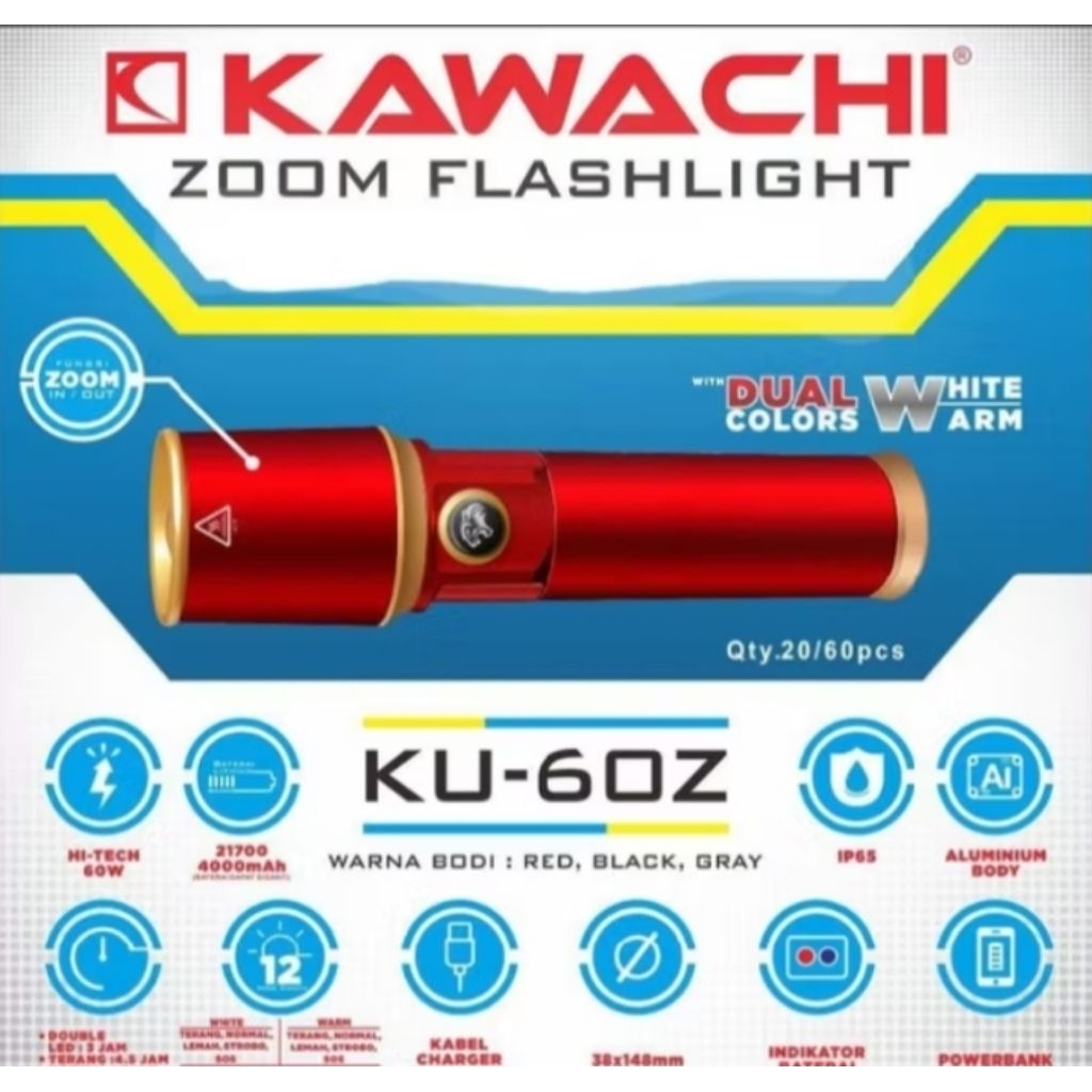 Jual SENTER ZOOM LED KAWACHI DUA CAHAYA KUNING / PUTIH 60 WATT / 120 ...