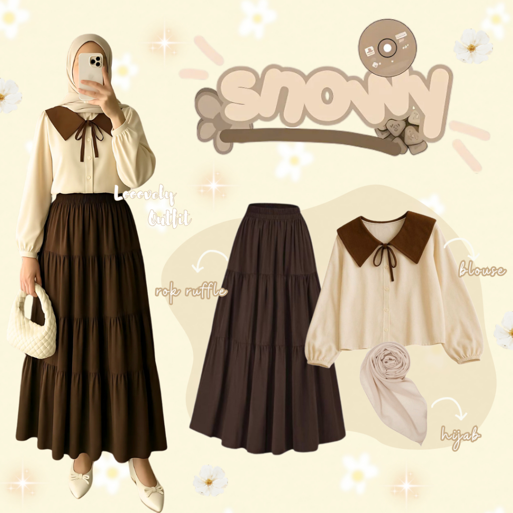 Jual One Set korean Style Wanita Remaja (Hijab+Blouse+Rok Ruffle) Set ...