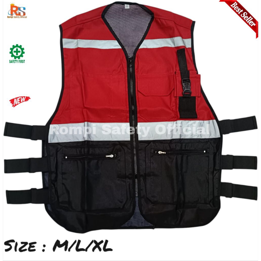 Jual ROMPI SAFETY KOMBINASI BAHAN TASLAN WATERPROOF MERAH HITAM / ROMPI ...