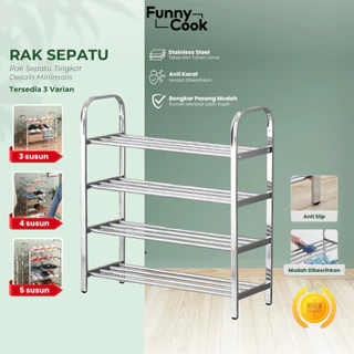 FUNNYCOOK Rak Sepatu Sandal Stainless Steel Portable Kuat Anti Karat Tempat Sepatu Multifungsi 3/4/5 Tingkat