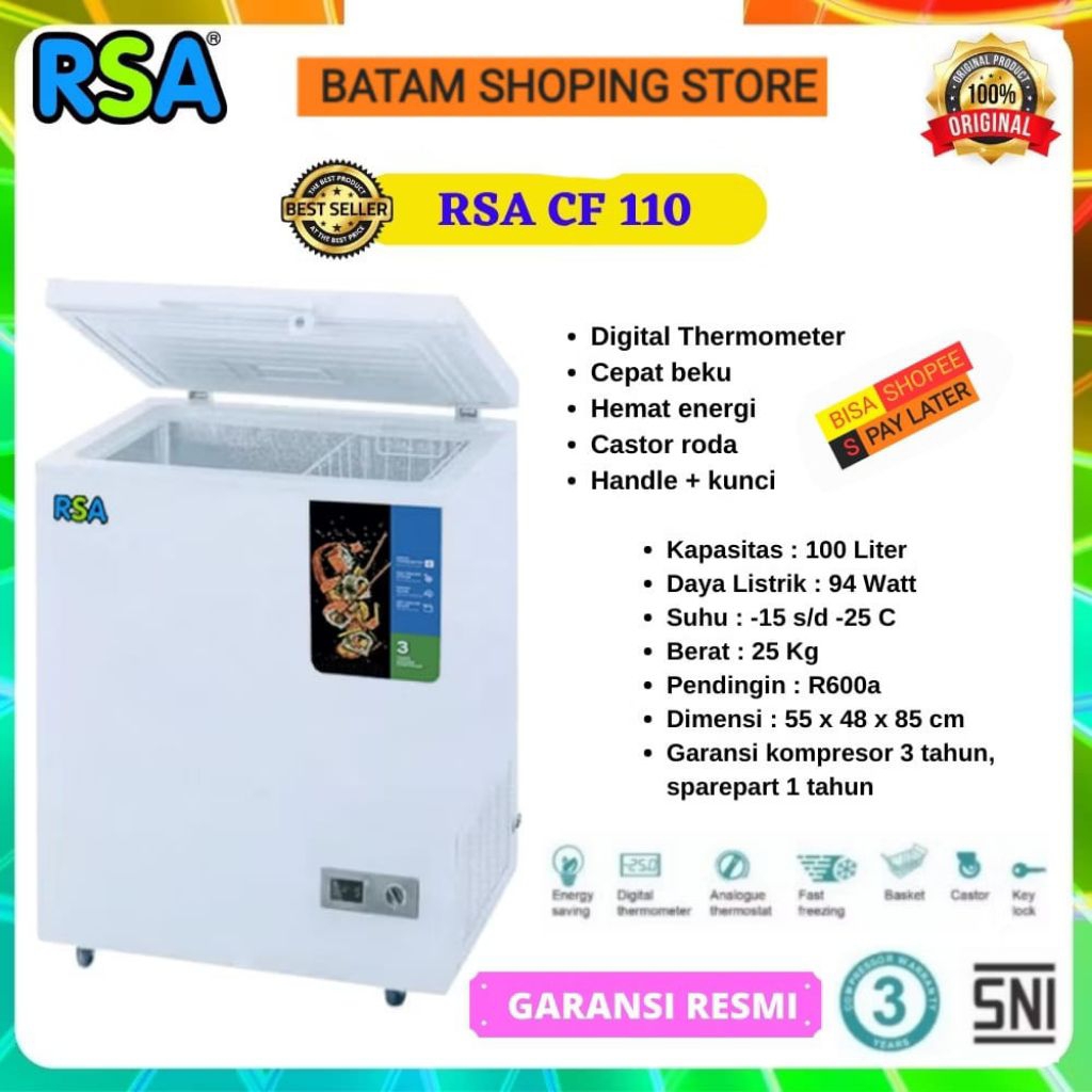 Jual CHEST FREEZER RSA CF 110 100 LITER GARANSI RESMI | Shopee Indonesia