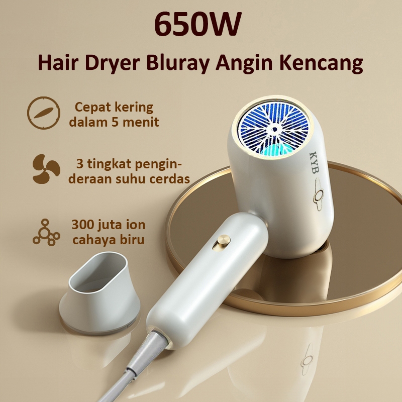 2025 KYB Hair Dryer Negative Ion Portable Low Watt 650W Pengering Rambut Hair Protection Quick Drying