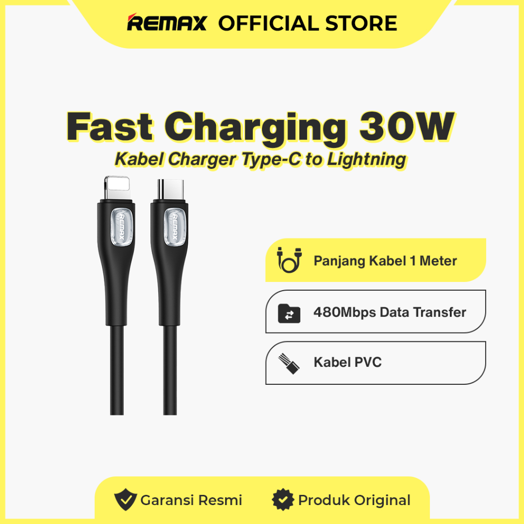 Jual Remax Cable Data Type-C to Lightning 30W 1M PVC Wire RC-C097CL ...