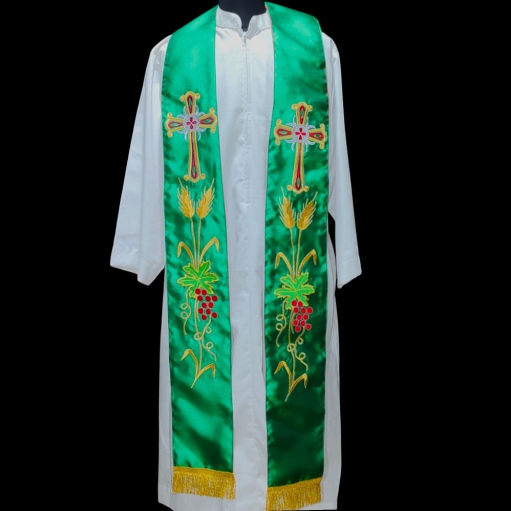 Jual Stola Luar Romo Imam Katolik Motif Bordir Salib Gandum | Shopee ...