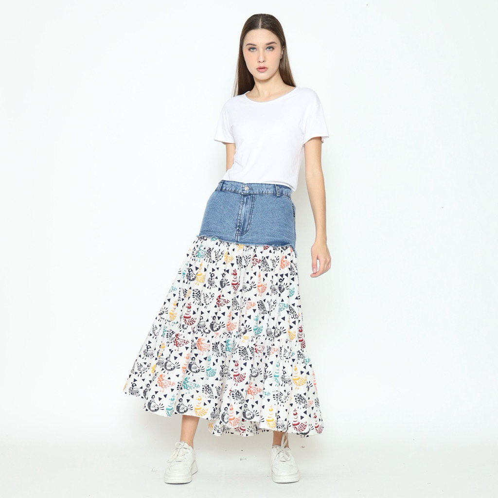Jual Salsa rok batik mix jins denim lucu lembut kekinian | Shopee Indonesia