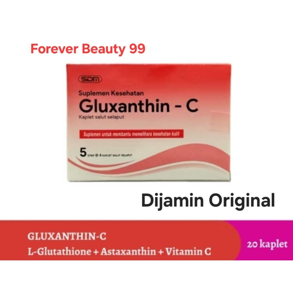 Jual Gluxanthin - C suplemen kesehatan isi 20 kaplet - Astaxanthin / Glutathion / Ascorbic Acid / Vitamin C - BPOM - Gluxanthin-C