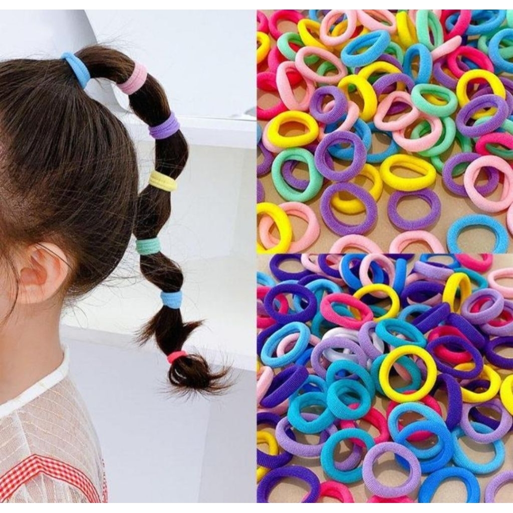 ( Isi 200pcs) Karet Rambut Warna Warni Ikat Rambut Warna Warni