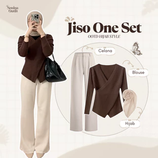 One Set Setelan Wanita Kekinian ( Atasan Rajut - Celana - Jilbab ) OOTD Outfit Cewek - SO69