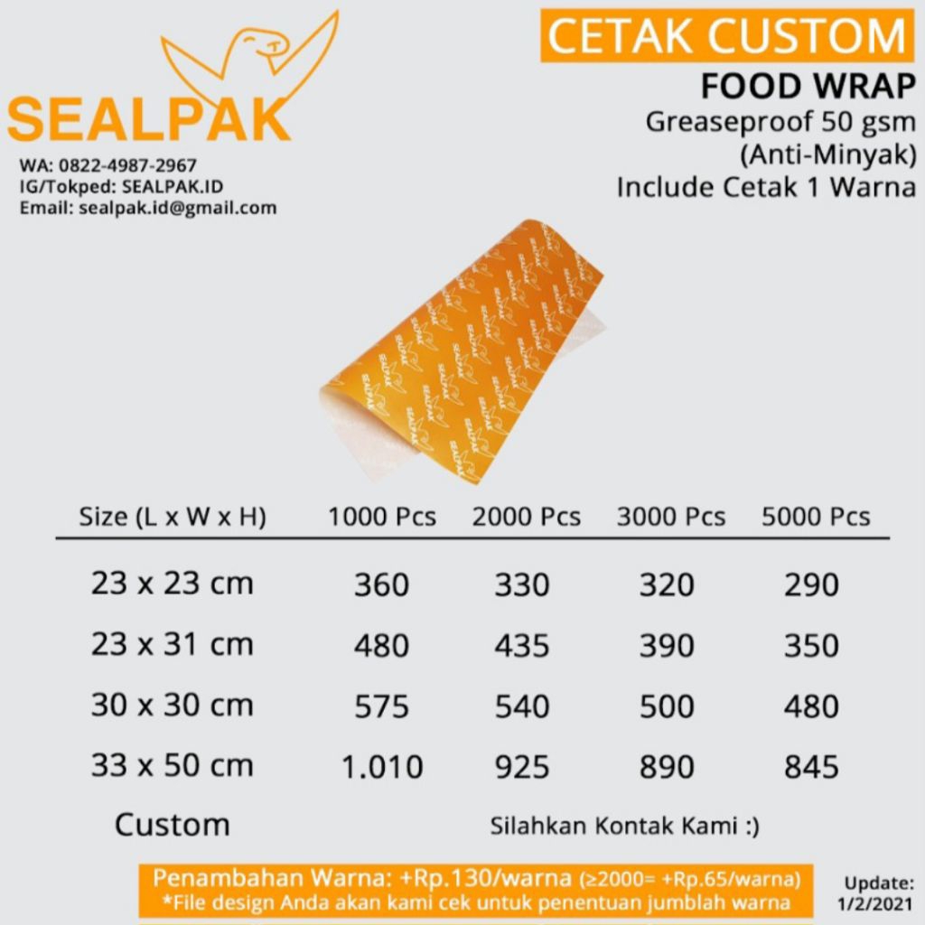 Jual Cetak Foodwrap Bungkusan Makanan Alas Roti Burger -Uk 15x15cm ...