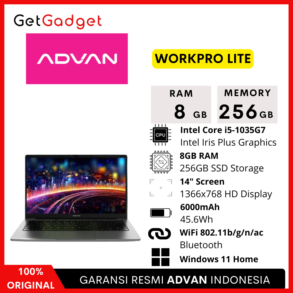Jual Laptop Advan Workpro Lite 8GB 256GB Notebook Intel i5 Windows 11 ...