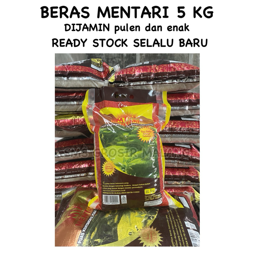 Jual BERAS MENTARI / BERAS ENAK / BERAS MALANG / MTR PULEN KEMASAN 5 KG