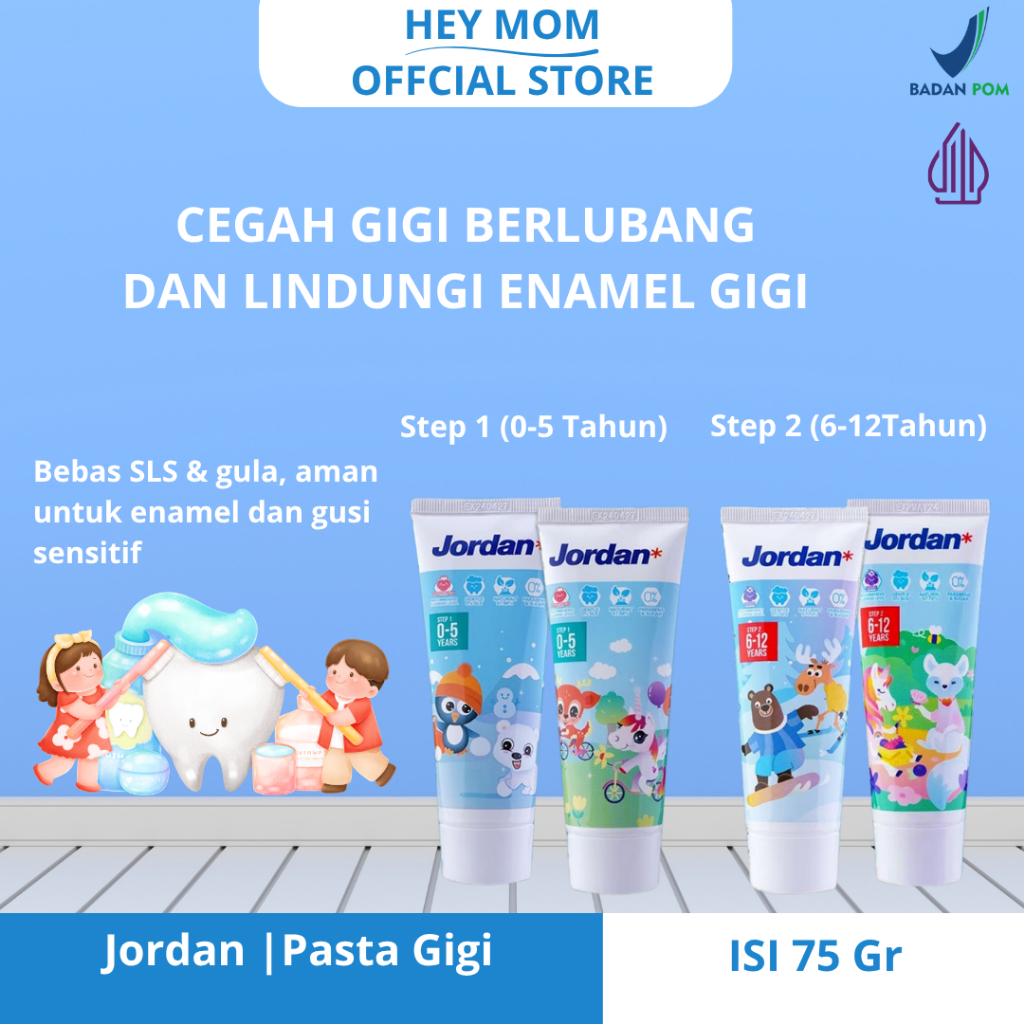 Jual HEY MOM X JORDAN Pasta Gigi Anak Toothpaste Step 1 & 2 75g Bebas ...