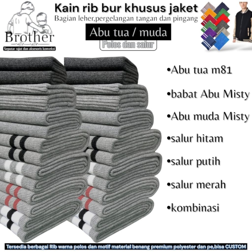 Jual Kain Rib Jaket warna Abu misty polos dan salur pe soft 30s tebal ...
