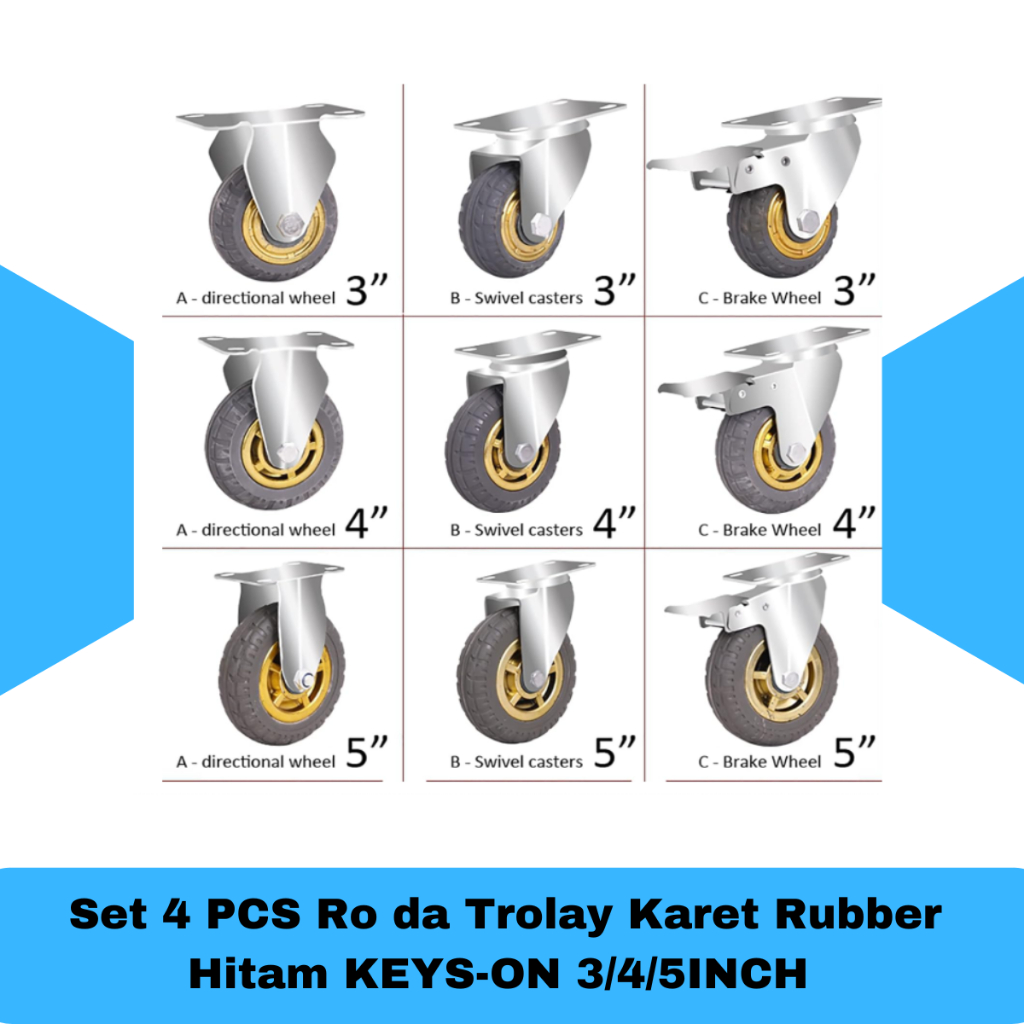 Jual Set 4 PCS Roda Besi Karet Rubber Hitam Up To 600KG Cocok Untuk ...