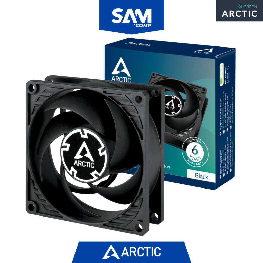 ARCTIC P8 Silent - 80mm Very Quiet PC Fan, Static Pressure, 1600 RPM Speed, 0.08 Sone - Black