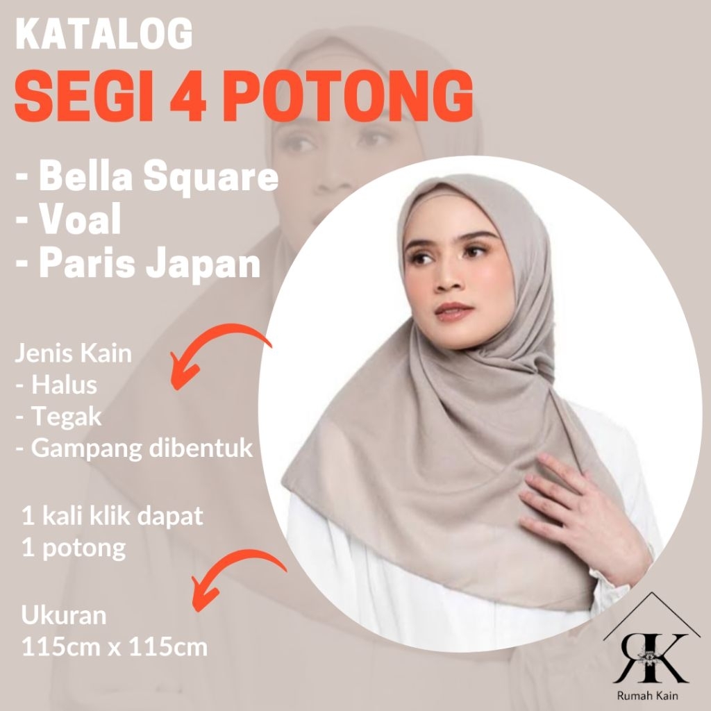 Jual Kain Hijab Potongan/Kain Jilbab Ukuran 115 cm x 115 cm/Kain Hijab ...