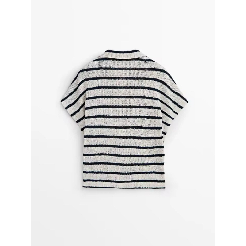 Jual Blouse Knit Z*raa V Striped Tangan Pendek | Shopee Indonesia