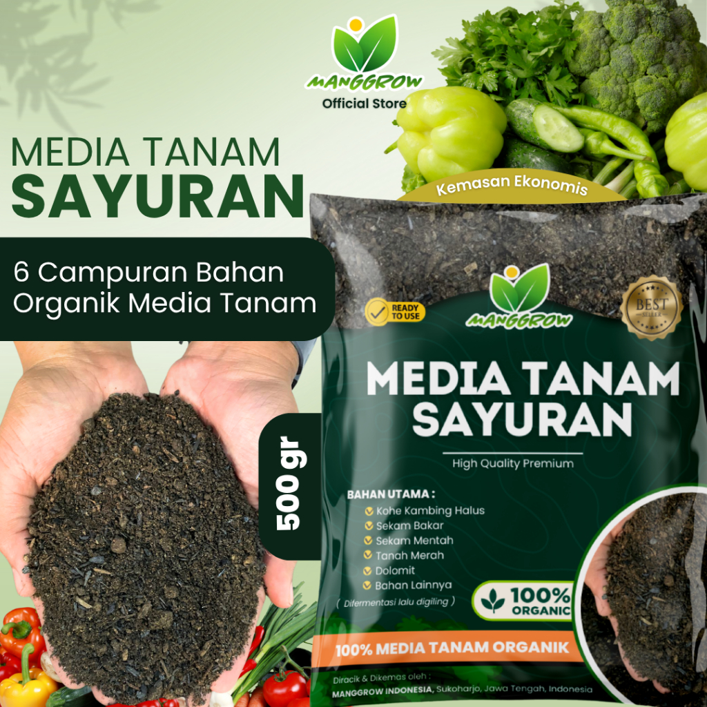 [MANGGROW] MEDIA TANAM SAYUR 500gr | 6 Campuran Organik • pH 6,5 • NPK Seimbang • Siap Pakai