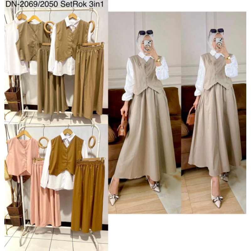 Jual Set Rok 3in1 Rok Kemeja Vest terpisah ala korea style | Shopee ...