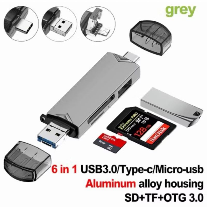 Jual UNIVERSAL 0TG CARD READER ALL IN 1 TYPE C/ MICRO USB 6in1 ...