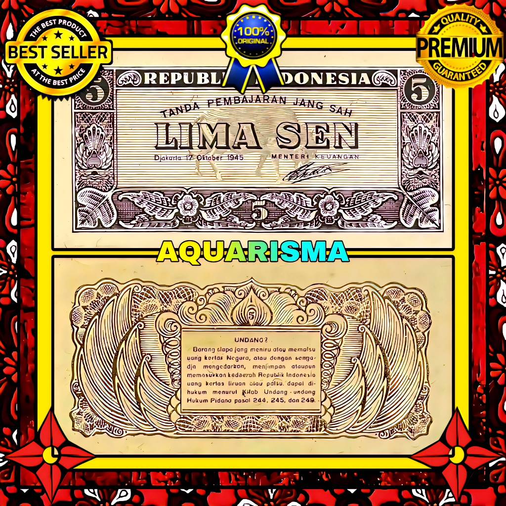 Jual KOLEKSI NUMISMATIK - SOUVENIR UANG KUNO 5 SEN RUPIAH INDONESIA ...