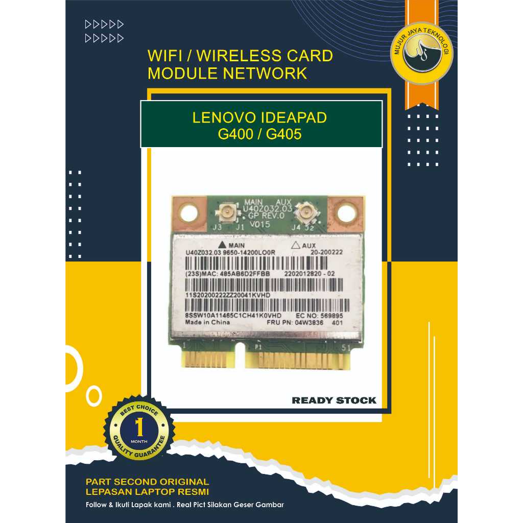 Carte WiFi Anatel BCM943142HM Pour Lenovo G710 - Réf. 04W3836, Occasion, Garantie 6 Mois